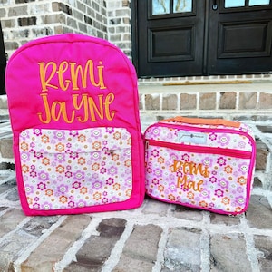 Jane Marie Flower Power Print Backpack- Personalized Book Bag, Name applique, diaper bag, Farmhouse, Preschool Bookbag, Best Seller