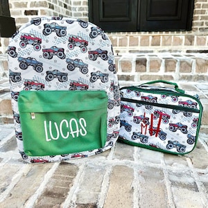 Sac à dos Monster Truck Heart Crusher - cartable personnalisé, cartable, prénom brodé, sac à langer, cartable préscolaire, sac garçon