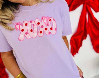 XOXO Polka Dot Applique Orchid Graphic Tee, Valentine Sweatshirt, Trending Sweatshirt, Valentine's Day, Valentines Wear, Love, February 14th