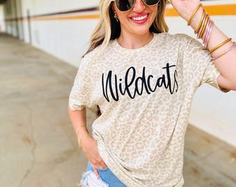 Tan Leopard Puff Mascot Graphic Tee #10, Back To School, Custom School Tee, First Day Of School, School Design, Best Seller