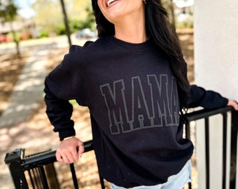 MAMA Monochrome Black Puff Sweatshirt, Neutral Sweatshirt, BOHO Vibes Sweatshirt, Graphic Tee, MAMA Sweatshirt