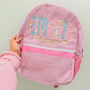 EN STOCK ! Sac à dos en seersucker - cartable personnalisé, cartable, nom appliqué en applique, sac à langer, ferme, cartable préscolaire, best-seller