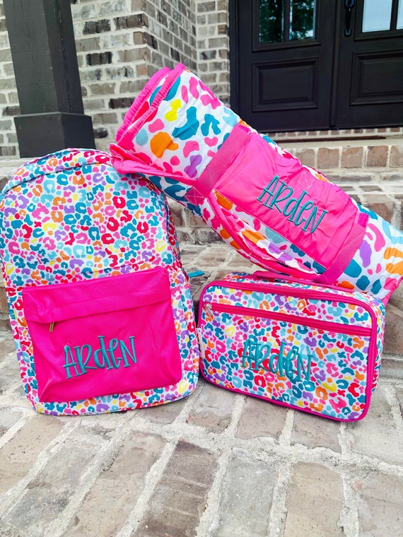 Jane Marie Pink Leopard Backpack Personalized School Bag Book Bag Embroidered Name Diaper Bag Farmhouse Preschool Bookbag Girl Bag Etsy