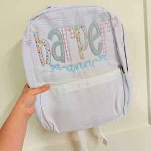 EN STOCK ! Sac à dos en seersucker - cartable personnalisé, cartable, nom appliqué en applique, sac à langer, ferme, cartable préscolaire, best-seller
