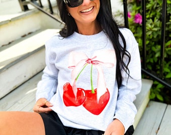 Bold Cherry DTF Sweatshirt, Trendy Sweatshirt, Cutesy Graphic Tee, Best Seller Graphic Sweatshirt