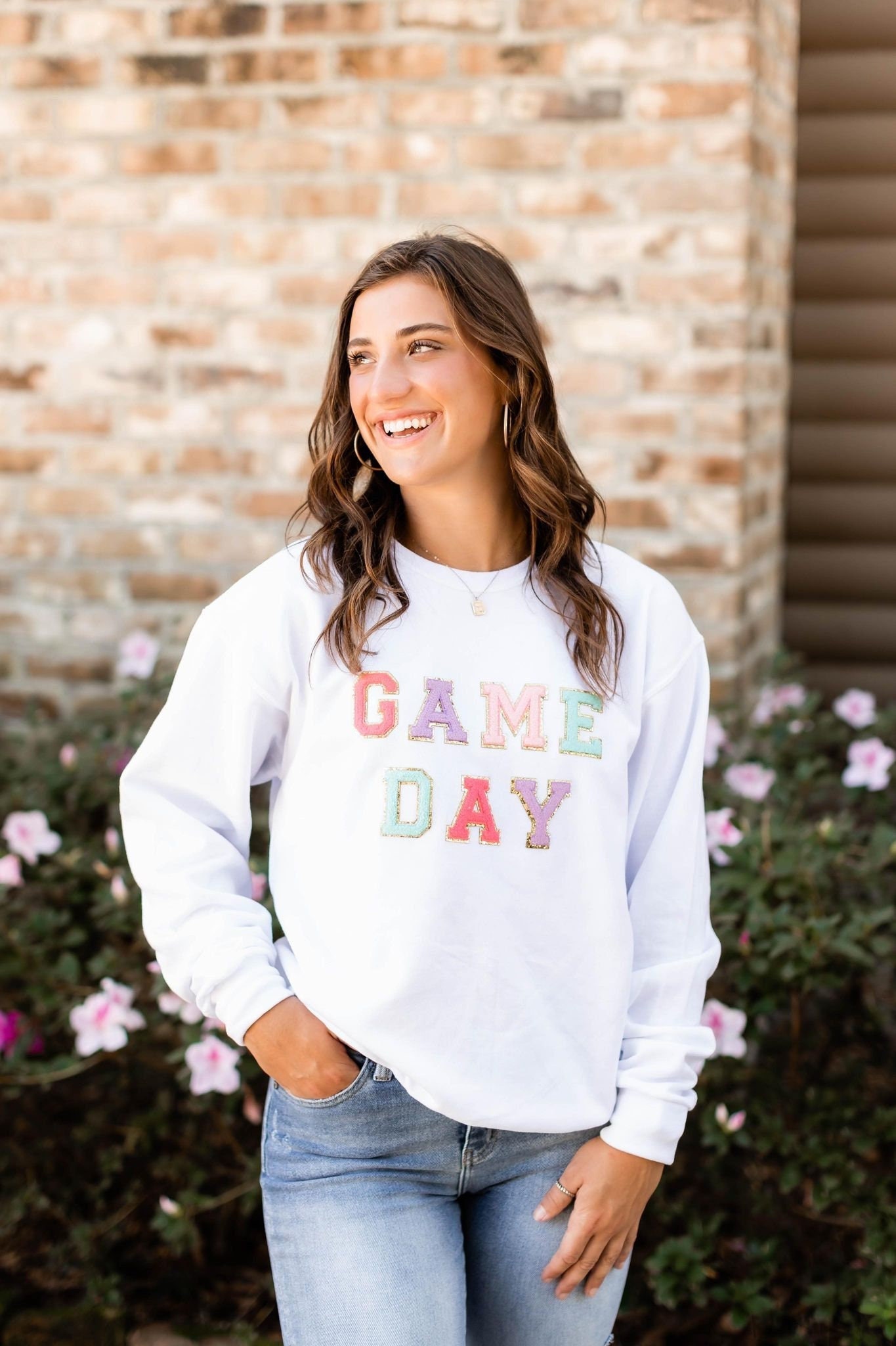 Game Day Colorful Patch Sweatshirt Trendy Patch Sweatshirt 