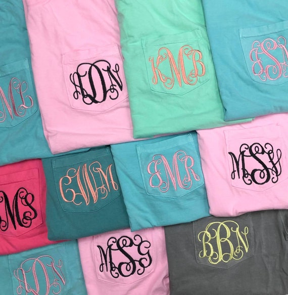 Monogrammed Comfort Colors Pocket T Shirt Short Sleeve - Etsy