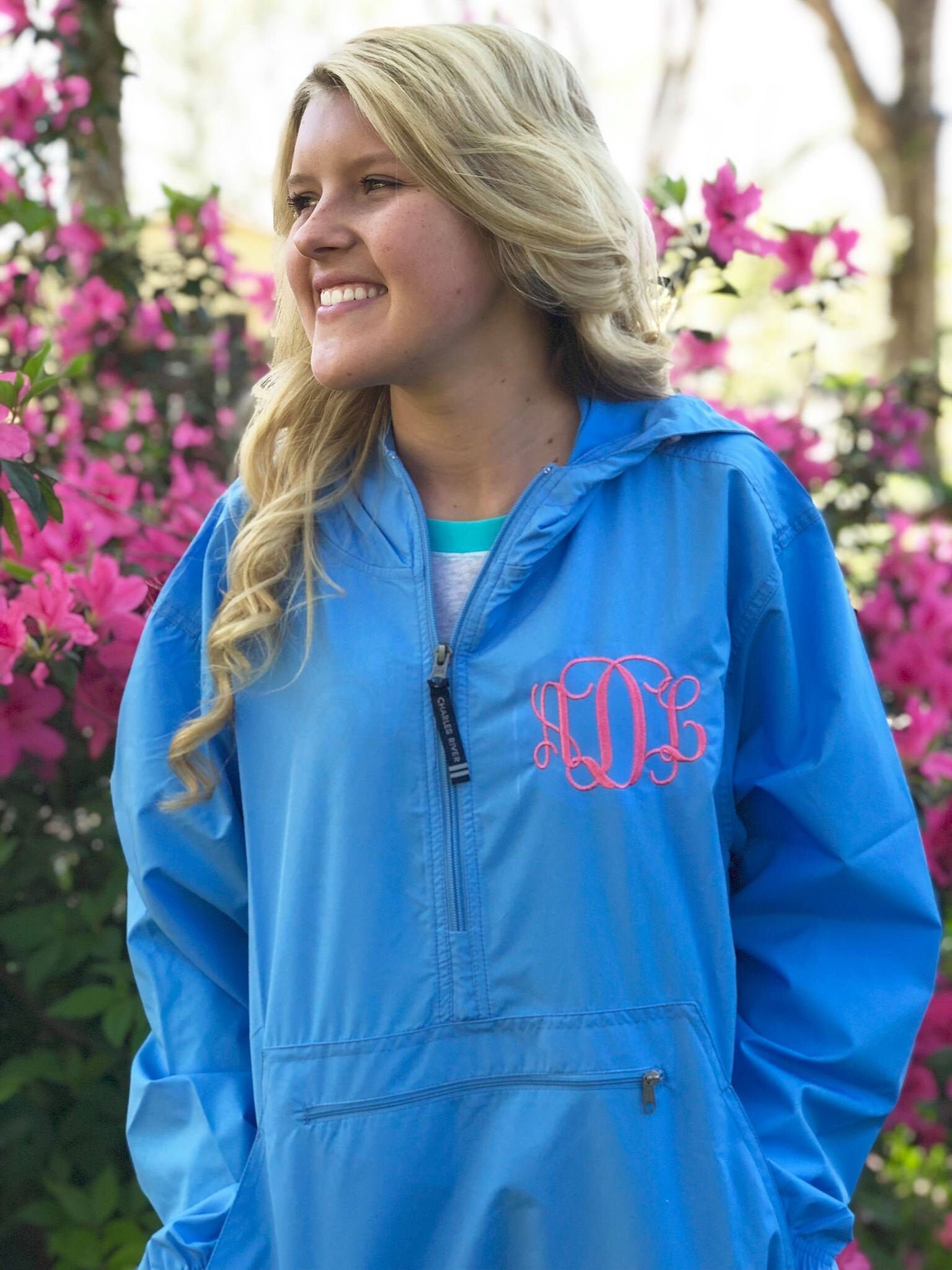 light pink charles river rain jacket