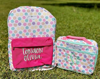 Happy Face Backpack - Personalized School Bag, Book Bag, Jane Marie backpack, Farmhouse, Preschool Bookbag, Best Seller Girl Bag