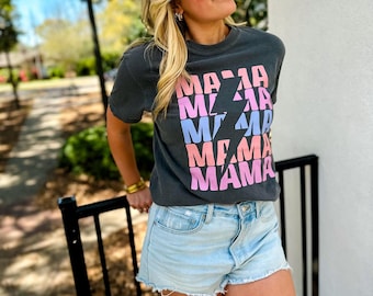 MAMA Lightning Bolt Colorful Puff Graphic Tee, MAMA Graphic, Trendy Puff T-shirt, MAMA Collection