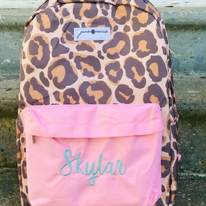 Jane Marie Cheetah Print Backpack Personalized School Bag, Book Bag, Name applique, Farmhouse, Preschool Bookbag, Best Seller