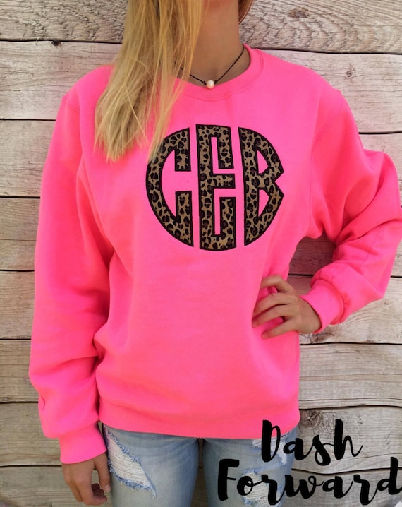 DashForward Circle initials Monogrammed Sweatshirt Big Cheetah, Applique, Cheetah Print, Preppy