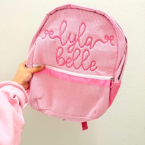 EN STOCK ! Sac à dos en seersucker - cartable personnalisé, cartable, nom appliqué en applique, sac à langer, ferme, cartable préscolaire, best-seller