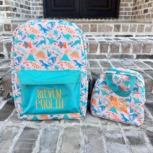 Jane Marie, sac à dos garçon Dino-Mite - cartable personnalisé, cartable, prénom brodé, sac à langer, cartable préscolaire, best-seller