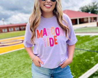 Wavy Chenille Mascot Orchid Graphic Tee #1, Back To School, Custom School Tee, First Day Of School, School Design, Best Seller