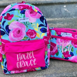 Jane Marie Blossom in Love Floral Print Backpack, Personalized Bookbag, Name applique, Farmhouse, Preschool Bookbag, Best Seller, Diaper Bag