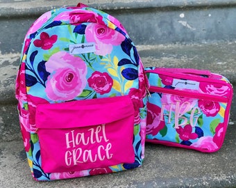 Jane Marie Blossom in Love Floral Print Backpack, Personalized Bookbag, Name applique, Farmhouse, Preschool Bookbag, Best Seller, Diaper Bag