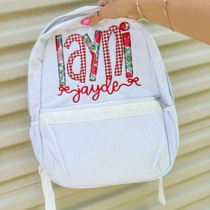 EN STOCK ! Sac à dos en seersucker - cartable personnalisé, cartable, nom appliqué en applique, sac à langer, ferme, cartable préscolaire, best-seller