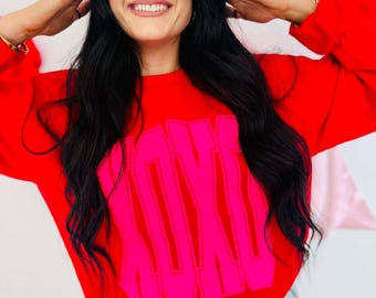 XOXO Puff Red Sweatshirt, Valentine Sweatshirt, Trending Sweatshirt, Valentine's Day, Valentines Wear, Love, February 14th