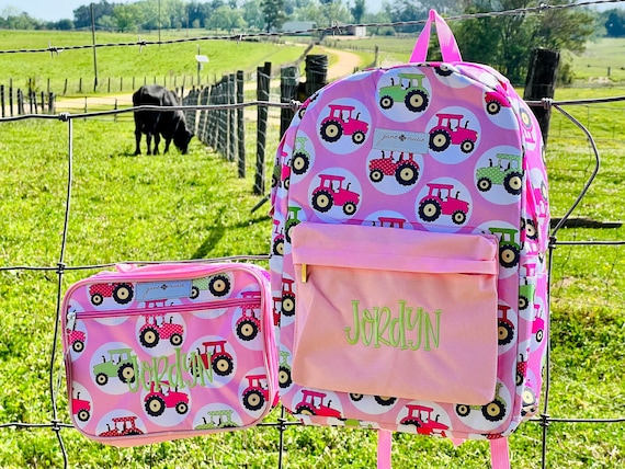Big Pink Tractor Backpack Personalized School Bag Book Bag Name Applique Diaper Bag Farmhouse Preschool Bookbag Best Seller Girl Bag Etsy