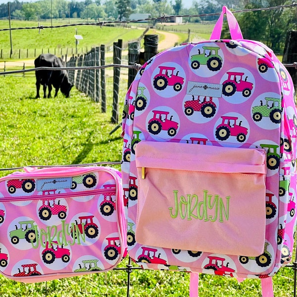 Tractor Backpack - Personalized School Bag, Book Bag, Name applique, diaper bag, Farmhouse, Preschool Bookbag, Best Seller Girl Bag