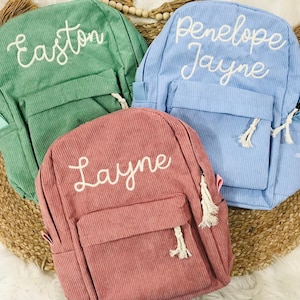 EN STOCK MAINTENANT ! Sac à dos personnalisé en velours côtelé, polices de fil de corde sur le sac à dos en velours côtelé, sacs à couches personnalisés, sacs d'école personnalisés