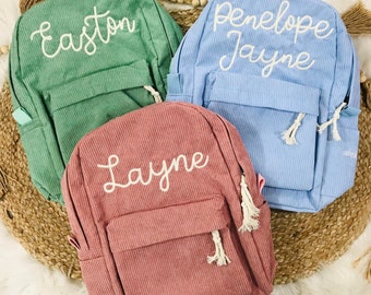 Personalized Corduroy Backpack, Rope Thread Font on corduroy Backpack, Personalized Diaper Bags, Personalized School Bags