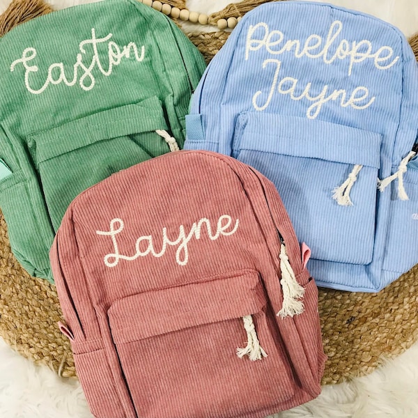 IN STOCK NOW! Personalized Corduroy Backpack, Rope Thread Font on Corduroy Backpack, Personalized Diaper Bags, Personalized School Bags