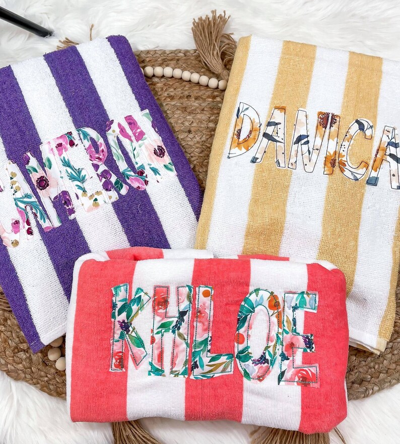 Personalized Monogrammed Beach Towels Applique Name on Beach Etsy