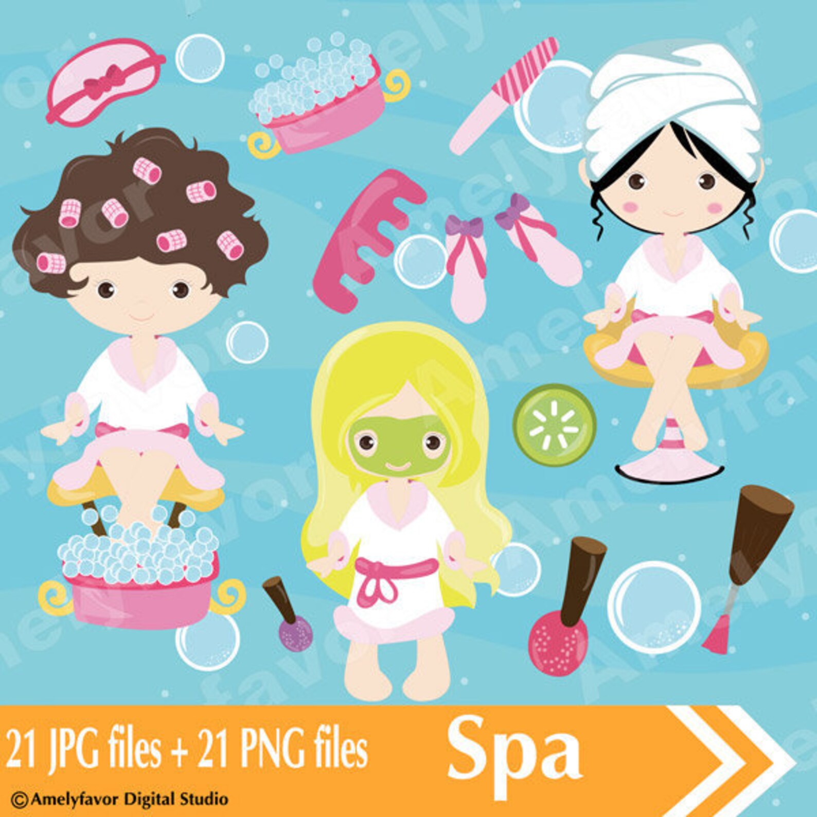 Spa Girls Clipart PNG Images Digital Spa Clip ArtSpa | Etsy