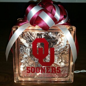 OKLAHOMA SOONERS Lighted Glass Block Nightlight or Decoration