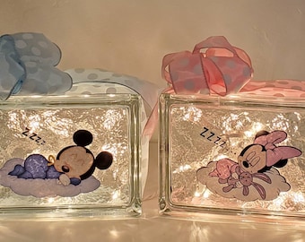 Baby Mickey Lighted Block | Baby Minnie Glass Block | Kids Nightlight