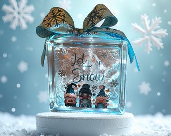 Holiday Gnomes Lighted Glass Block | Gnomes Christmas Decor