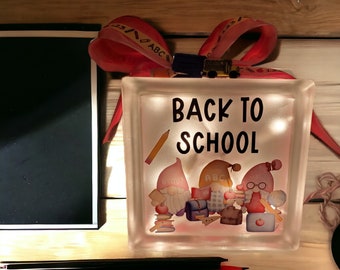 Back To School Gnomes Lighted Glass Block