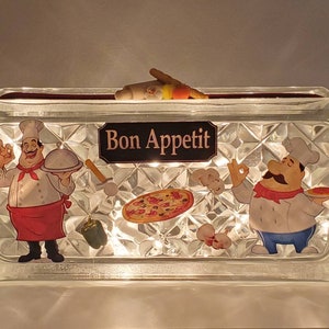 FAT CHEF Themed Lighted Glass Block | Kitchen Night Light