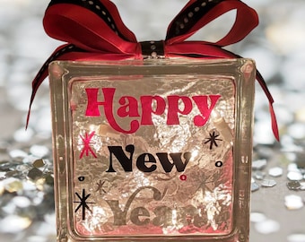 Happy New Year Lighted Glass Block