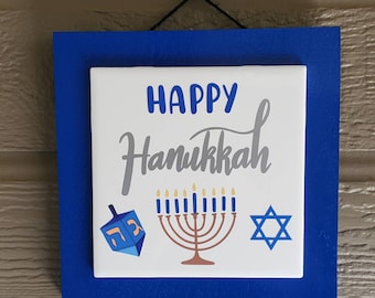 Hanukkah Ceramic Tile Sign| Happy Hanukkah Sign