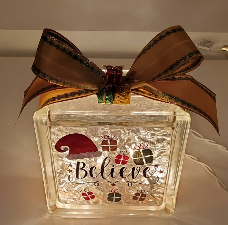 BELIEVE Christmas Glass Block Holiday Glass Block Light Etsy