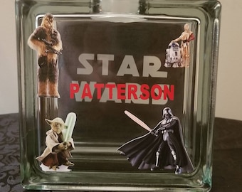 Personalized STAR WARS Glass Block Bank – Kids Piggy Bank, 6x6x3 inches