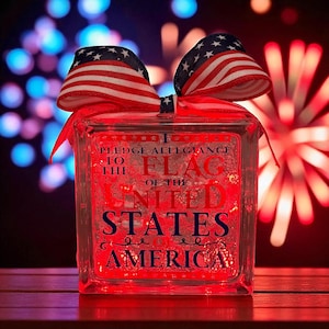 4th of July Decoration | Patriotic Lighted Glass Block