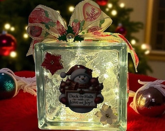 Christmas Lighted Glass Block | Snowman Decor