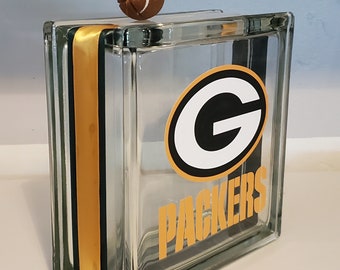 Green Bay Packers Glass Block Bank – Football Coin Bank