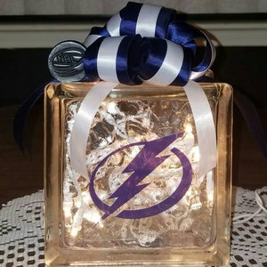 TAMPA BAY LIGHTNING  Hockey Lighted Glass Block, Father&#39;s Day Gift