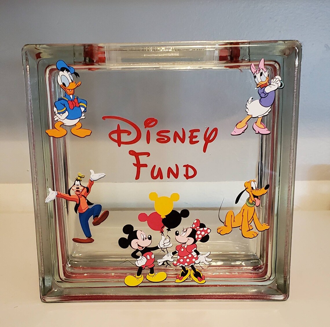 DISNEY Vacation Fund Glass Block Piggy Bank Travel Fund Etsy