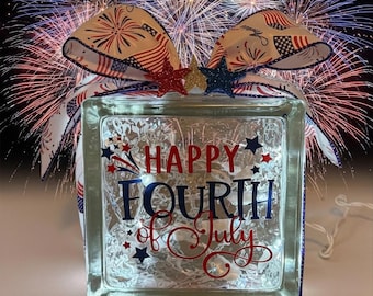 4th of July Decoration | Patriotic Lighted Glass Block
