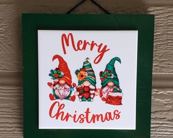 Christmas Gnome Sign | Ceramic Tile Sign