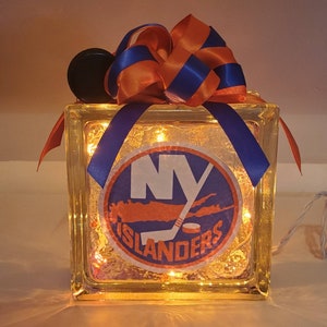 NEW YORK ISLANDERS Hockey Lighted Glass Block, Father&#39;s Day Gift