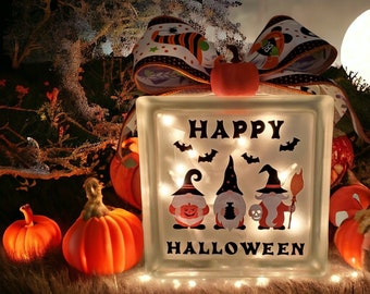 HALLOWEEN Lighted Glass Block | Halloween Gnomes