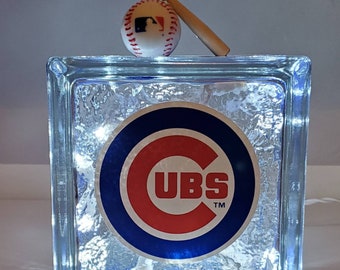 CHICAGO CUBS Baseball Lighted Glass Block Nightlight and Decoration, Father's Day Gift