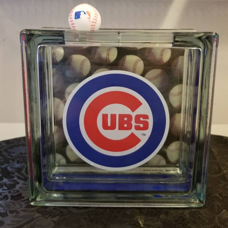 Glass Block Bank CHICAGO CUBS Glass Block Coin/piggy Bank Etsy